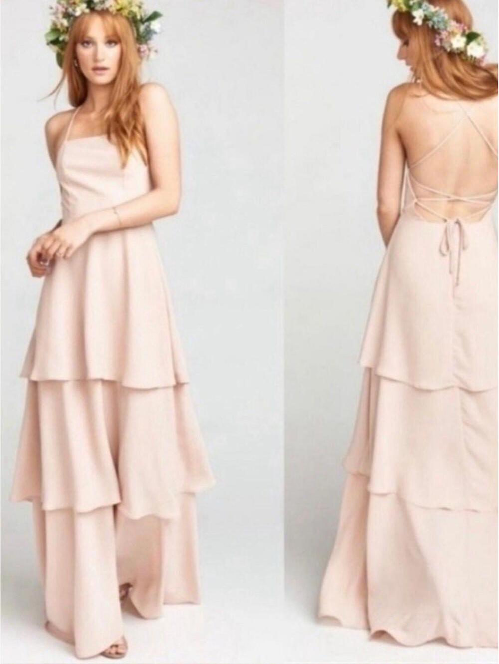 Show Me Your Mumu Calypso Maxi Dress Pink Tiered Spaghetti Strap Bridesmaid S